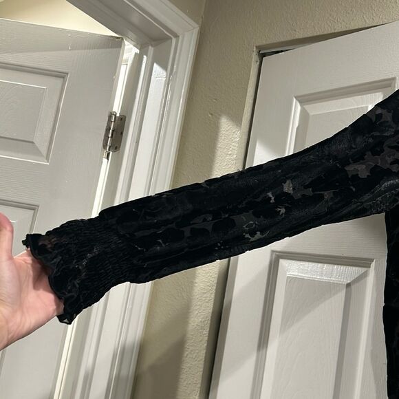 Parker Black Mixed Fabric Dress, Size Large - Picture 3 of 13